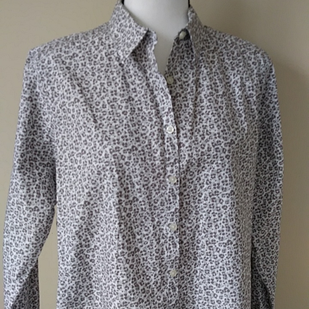 Lands' End No Iron Supima Button Down Blouse 16 Brown Gray
